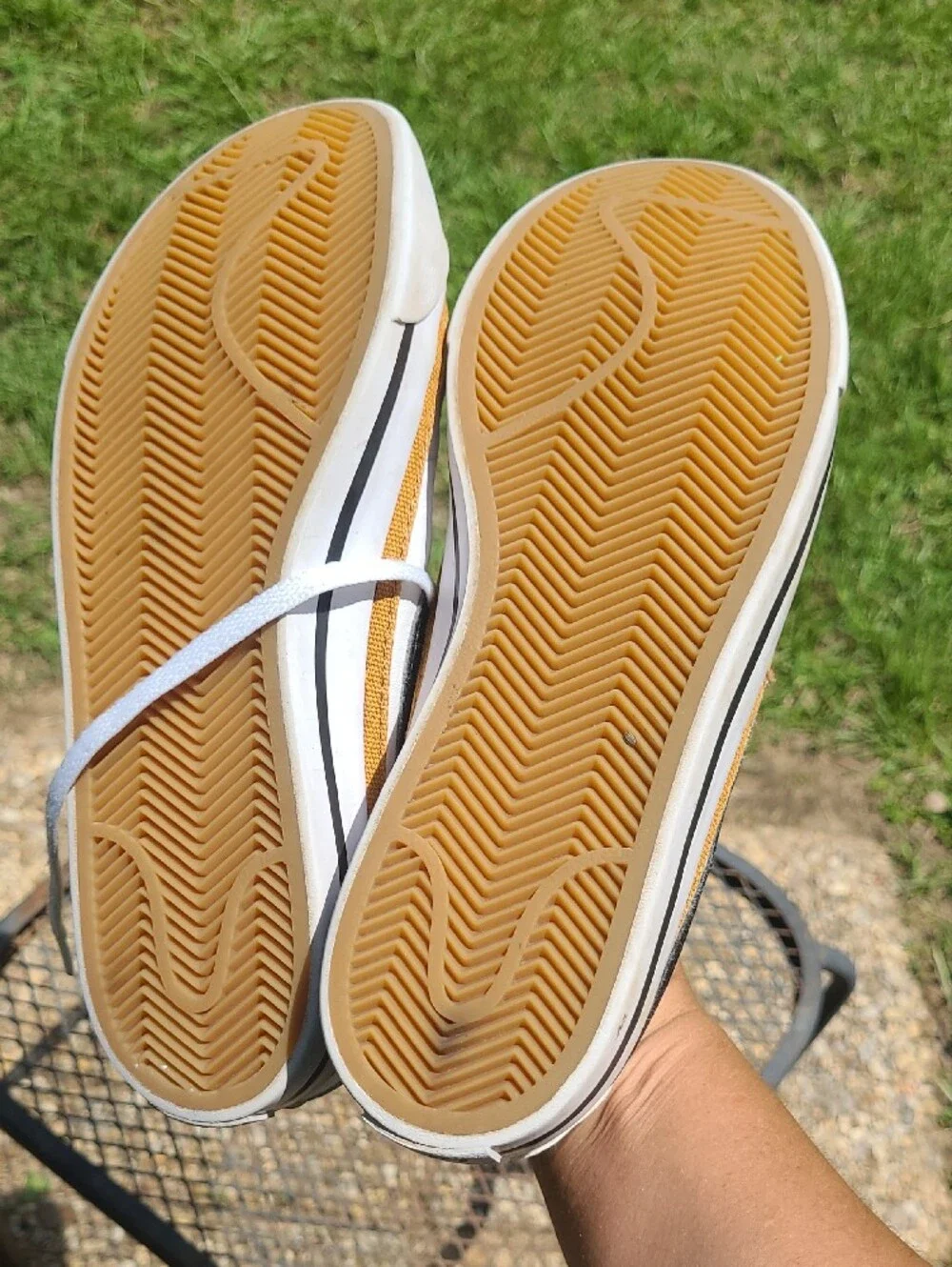 Nike White Low-Top Sneakers with Black Swoosh and Gold Trim Size 5 Youth